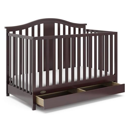 Graco Solano 4-in-1 Convertible Crib with Drawer (Espresso) – GREENGUARD Gold Certified, Crib with Drawer Combo, Includes Full-Size Nursery Storage Drawer, Converts to Toddler Bed and Full-Size Bed