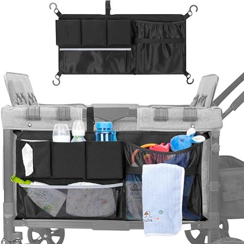 Stroller Wagon Cargo Net, Stroller Wagon Accessories Organizer Compatible with WONDERFOLD All W-Series Models, Large Capacity Mesh Cargo Storage Net with Sorting Pockets for Dry Wet Separation