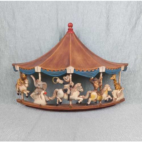 Vintage Carousel With Tent Wall Hanging Circus Animals Painted Resin 1970s