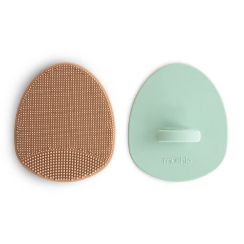 Mushie Cradle Cap Brush - Natural/cambridge Blue - 2pk