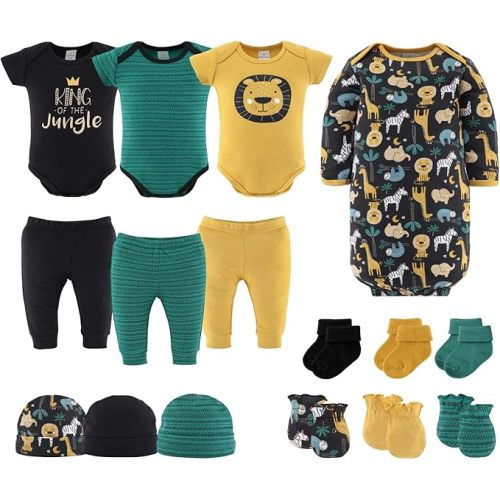 The Peanutshell Baby Layette Gift Set for Baby Boys - 16 Piece Boy Baby Clothes Newborn to 9 Months - King of the Jungle