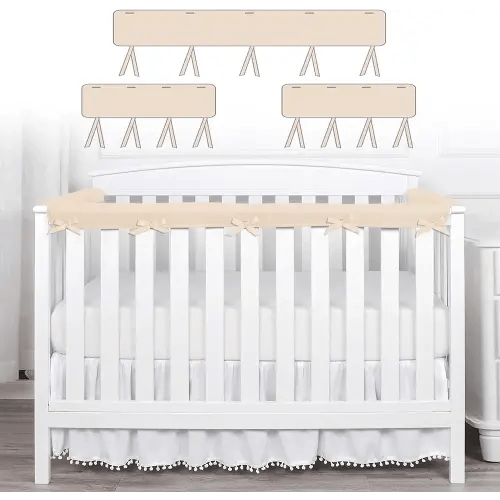 Vjningu Crib Rail Cover, Baby Bed Soft Edge Protector, Wrapped Rail Cover 3 Pcs (One Set) Anti-Collision Strip Corner Cover for Child Bed Protection(Khaki)