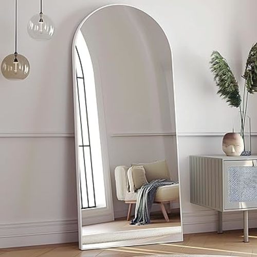 Arched Full Length Mirror, 70"x26" Free Standing Floor Mirror, Modern Full Body Mirror with Stand, Wall Mirror with Aluminum Alloy Frame for Bedroom,Living Room, White