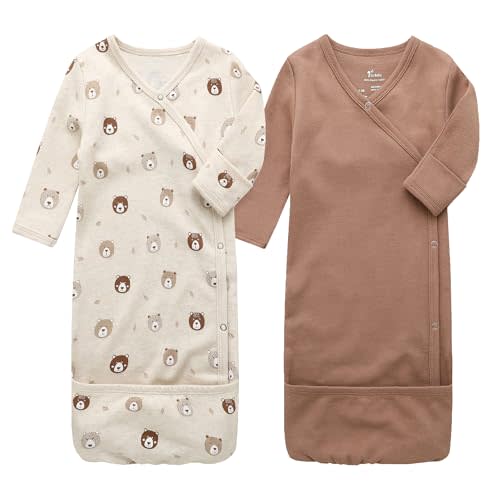 O2 BABY 100% Organic Cotton Kimono Gown with Mittens & Fold-Over Pouch
