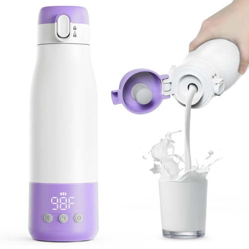 Homester Portable Bottle Warmer with Super Fast Charging and Cordless, Instant Breastmilk, Formula or Water Warmer with 10oz Big Capacity, Baby Flask for Vehicle,Car,Airplane Travel