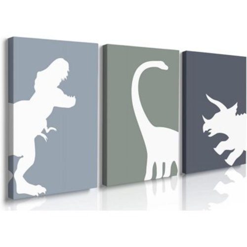 Dinosaur Wall Decor T-Rex Art Set of 3, Boys Room Aesthetic Posters, Animal Nursery Print for Kids Toddler Decor 12"x16"