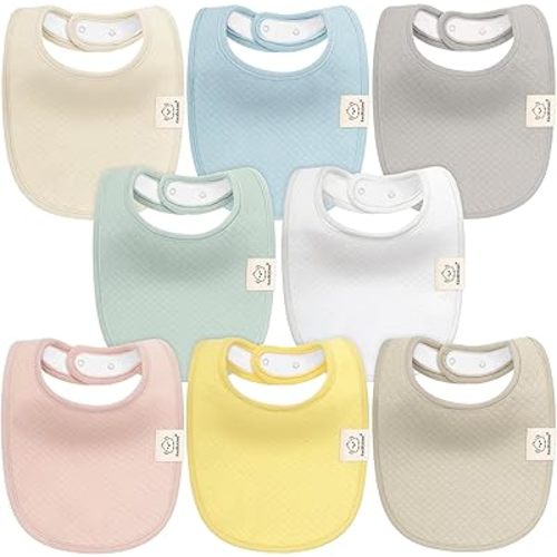 KeaBabies 8-Pack Organic Baby Bibs for Girls, Boys - Quilted Cotton Cloth Baby Drool Bibs for Drooling and Teething Toddler, Newborn, Infant, Soft & Super Absorbent (Dawn)