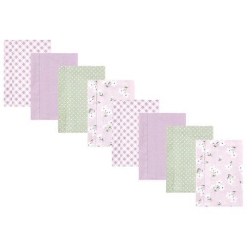 Hudson Baby Girls Cotton Poly Flannel Burp Cloths 8-Pack, Purple Dainty Floral, One Size