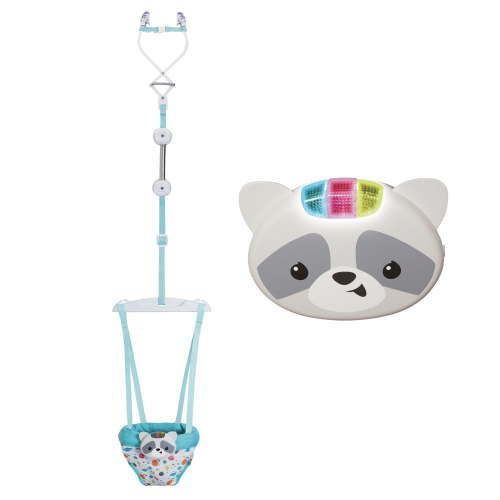 Infantino 2-in-1 Music & Lights Doorway Jumper, Raccoon Motion-Activated Toy, Unisex 4M+, Multicolor