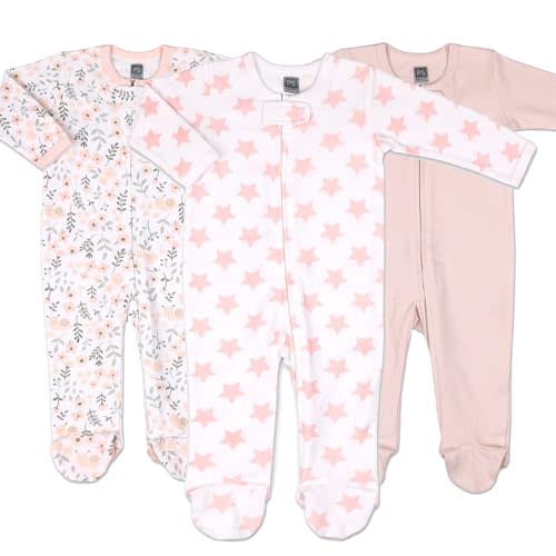 The Peanutshell Baby Sleepers for Girls Set of 3 - Soft Cotton Footed Pajamas for Newborns, Infants & Toddlers - Flower