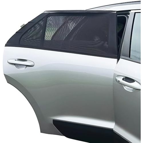 Dreambaby Fit-Over Baby Car Window Sun Shade – Stretchable Car Window Sunshade & Mesh Window Screen for Side Windows - Baby Window Cover for UV Protection- Car Camping Essentials
