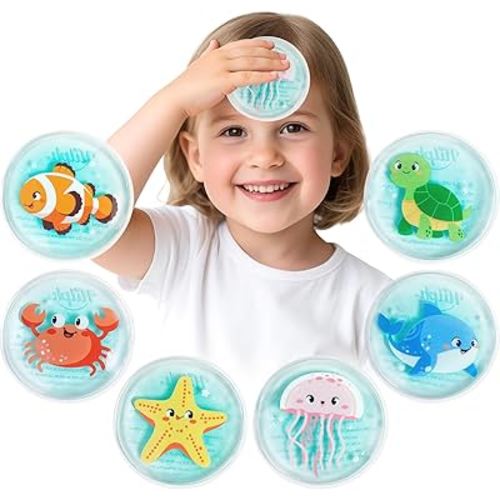 Hilph Kids Ice Packs for Boo Boos, 6 Pcs Small Gel Ice Packs for Injuries Reusable for Kids Baby Toddlers with Ocean Theme, Mini Hot Cold Compress Recovery Gifts for Body Pain Relief, Bumps, Bruises