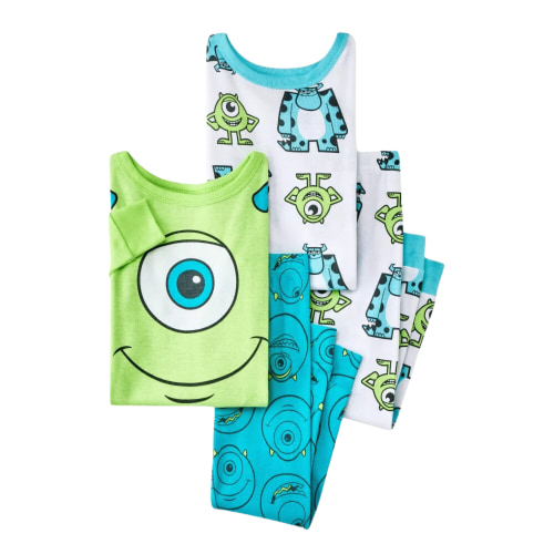 Disney Store Toddler Boys 4pc Snug Fit Monsters Inc Cotton Pajama Set Green 12M