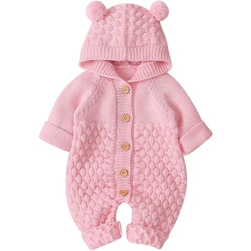 OBEEII Baby Girl Boy Sweater Romper Knitted Overall Hooded Jumpsuit Cute Warm Clothes