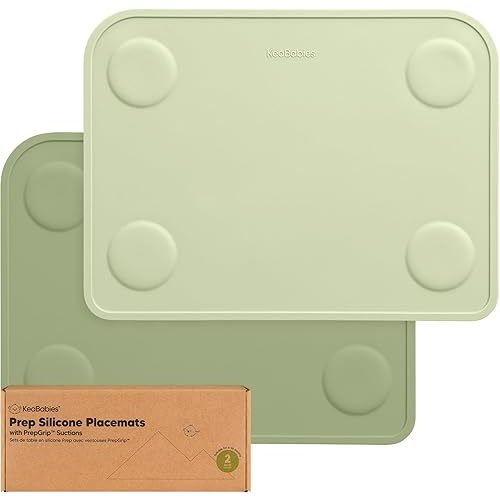 KeaBabies 2-Pack Silicone Placemats for Toddlers - Non Slip Suction Baby Silicone Placemat for Kids, Eating/Feeding, Easy to Clean, Busy Travel Baby Mat for Dining Table, Food Grade/BPA-Free (Sage)
