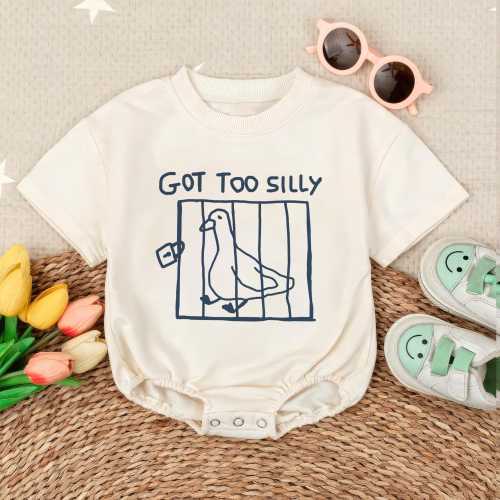 Funny Goose Baby Romper Sweatshirt, Got Too Silly Pigeon Outfit, Silly Baby Clothes, Baby Humor Romper, Toddler Meme Outfit, Baby Gift Idea