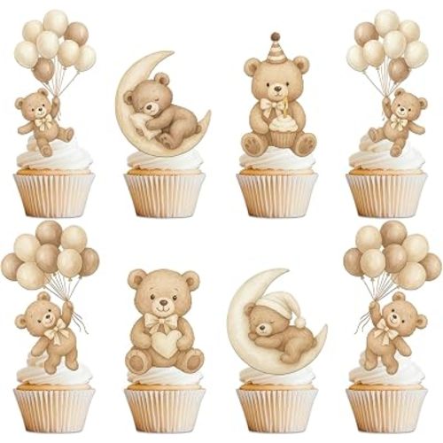36 Pcs Bear Cupcake Toppers, Brown Bear Baby Shower Decorations, Bearly Wait Cake Topper for Gender Reveal Party Supplies