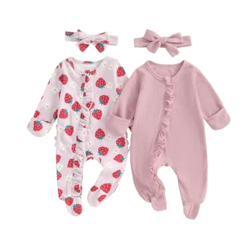 Baby Girl Footies Newborn Zipper Sleeper 2 Pack Ruffle Pajamas Romper Coming Home Outfit