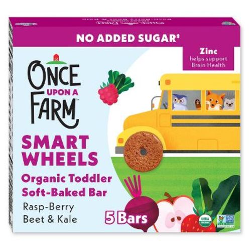 Once Upon a Farm Smart Wheels Baby Meals - Rasp-Berry & Kale - 0.67oz/5ct: Toddler 12-36 Months, Ready to Eat, Box Container, 3.35oz Net Weight