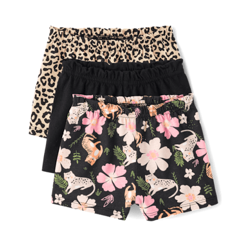 Baby Girls Leopard Paperbag Waist Shorts 3-Pack - Tan
