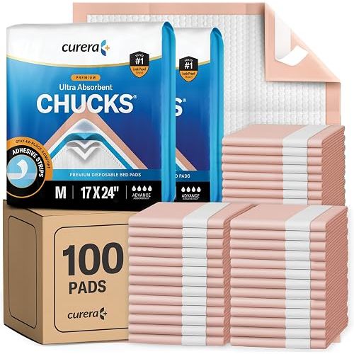 Chucks® Premium Disposable Underpads 17”x24” [100-Count] Ultra Absorbent Chux Incontinence Bed Pads with Adhesive Tape for Adults, Baby Changing, Travel, and Pet Training – 17x24 Bulk Pack