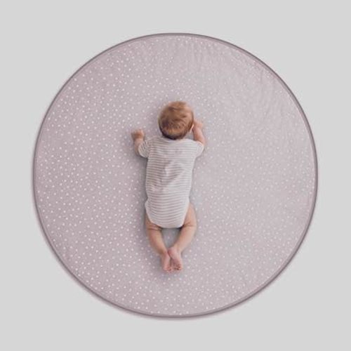 Byrd & Blume Round Baby Play Mat, Organic Cotton Soft Padded Nursery Floor Mat, Safe Hypoallergenic Baby Mat, Reversible, Foldable, Portable Infant Tummy Time Mat Fits Tents & Playpens (40"x40") Pink