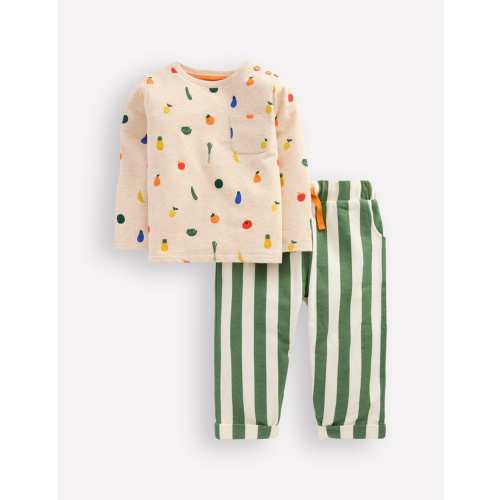 Striped Sweat Play Set-Oatmeal/Green Stripe Veggies