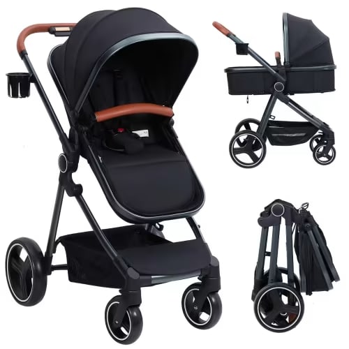2-in-1 Bassinet Stroller, Lightweight Foldable Baby Stroller with Reversible Seat, Adjustable Canopy & All-Terrain Wheels for Newborns 0–3 Years