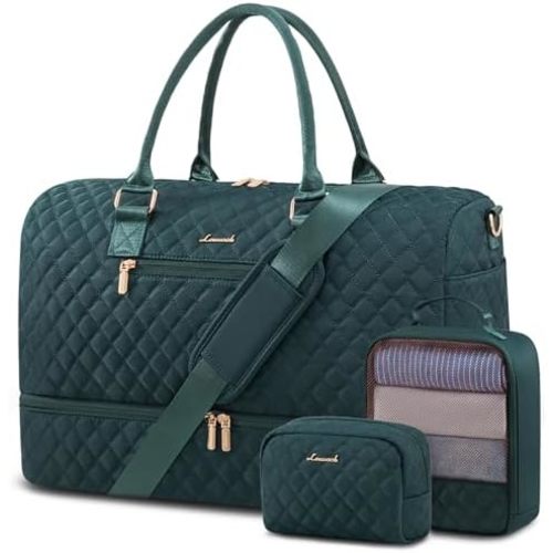 LOVEVOOK Travel Duffle Bag for Women, Weekender Overnight Bag with Shoe Compartment, Carry on Bag with Toiletry Bag, Gym Duffel Bag with Wet Pocket, Hospital Bags for Labor and Delivery 3 Pcs Set