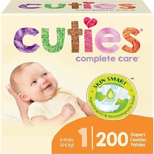 Cuties | Skin Smart, Absorbent & Hypoallergenic Diapers with Flexible & Secure Tabs | Bulk Case | Size 1 | 200 Count