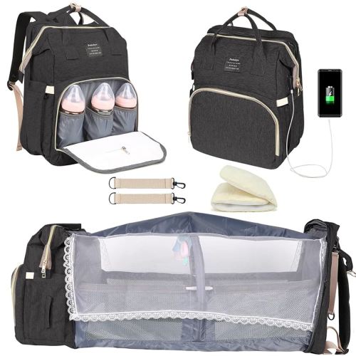 Baby Diaper Bag Backpack with Changing Station, Baby Registry Search Shower Gifts, Baby Bags for Boy Girl, New Mom Gifts for Women, Large Capacity, USB Port,Black