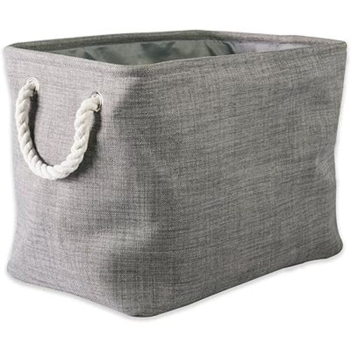 Collapsible Variegated Polyester Storage Bin with Cotton Handles Small Gray for toy