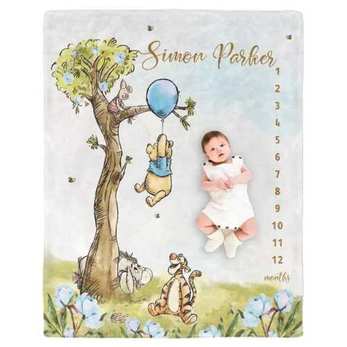 Milestone Blanket Winnie the Pooh Personalized Baby Monthly Month Blanket