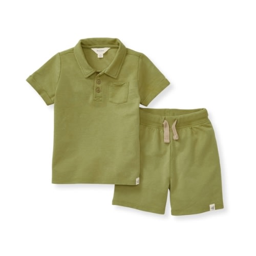 Organic Cotton Green Baby Boy Polo & Shorts Set