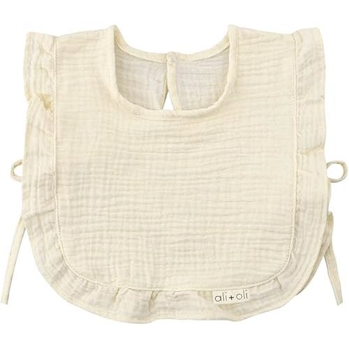 Ali+Oli Snap Baby Bib (Color, Ruffle Edge) - 2-Layer Muslin Bibs, Cloth Bibs, Baby Girl Newborn Essentials for 0-24 Months