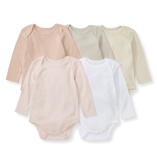 Solid Organic Cotton Long Sleeve Baby Bodysuits 5 Pack Pink Sand