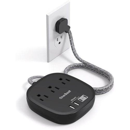 Flat Plug Power Strip, 5ft Flat Extension Cord - 3 Outlets 4 USB Ports (2 USB C) 22.5W/4.5A Desktop Charging Station, Power Strip No Surge Protection for Cruise Ship, Dorm Room Travel Essentials - BK
