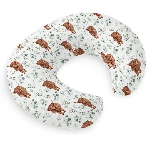 HawSkgFub Highland Cow Eucalyptus Leaf Nursing Pillow Cover for Baby Boy, Western Farm Animal long horn cow Yak Breastfeeding Pillow Slipcover, cowboy Nursing Pillowcase for Newborn Infant, Cover Only