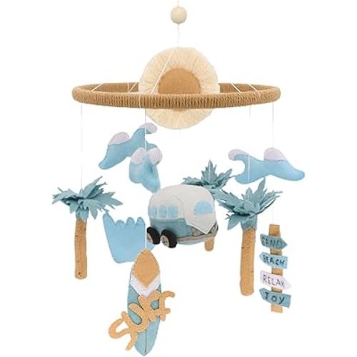 Crib Mobile for Baby Handmade Felt Nursery Decor Crib Mobile for Bassinet Baby Shower Newborn Baby Gift Beach Nursery Decor (Surf and Beach)