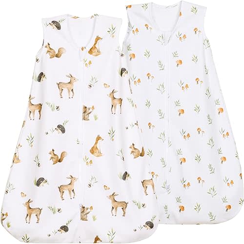 david's kids Micro Fleece Baby Sleep Sack 0-6 Months, Soft Baby Wearable Blankets with 2-Way Zipper, 2 Pack Sleeping Bags for Infant Newborn Boys Girls Neutral, Small Size, Forest/Woodland Animals