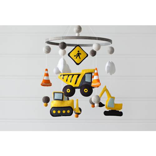 Construction Vehicle Felt Baby Mobile with custom colors available to match your nursery decor
