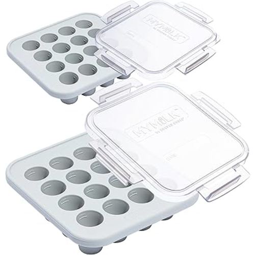 Souper Cubes MyMilk 1/2 oz. Silicone Breast Milk Freezer Trays, Each Food-Grade Silicone Tray Holds 8 oz., Perfect For Baby Food Freezer Storage, Purees, and More - Gray - 2-Pack