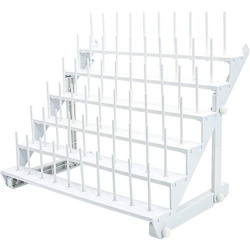 Sew Tech Thread Rack for 60 Spools or 30 Cones, Wall Mounted Large Thread Holder with Long Pegs, Bright White Plastic Thread Stand for Embroidery Serger Sewing Thread Storage and Hair Braiding