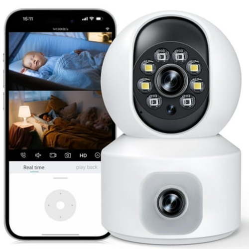 GPED Baby Monitor with Dual Cameras, 3K HD WiFi Security Camera W/ 360° PTZ & Fixed Camera,, Motion Tracking & Full-Color Night Vision for Baby Monitor/Pet Camera, 2-Way Audio for Baby Pet Elderly
