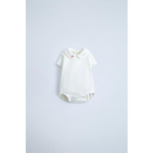 BODYSUIT WITH EMBROIDERED COLLAR - Oyster-white | ZARA United States