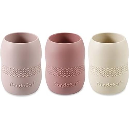 PandaEar 3 Pack Silicone Cups for Baby 6-12 Months| Open Tiny Cups Toddler Sippy Cups| Unbreakable Durable Silicone Training Cup Weaning Water Drinking Cup