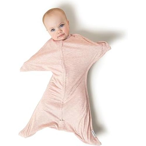 SleepingBaby Zipadee-Zip Transition Swaddle - Cozy Baby Swaddling Blanket with Zipper Convenience - Roomy Wearable Blanket for Easy Diaper Changes - 3-6 Month - Ballet Pink Heather