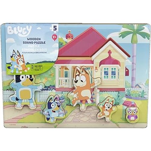 Spin Master Games, Bluey Sound Puzzle, 5-Piece Wood Puzzle for Toddlers & Kids, Featuring Bluey & Family with Sounds, Wooden Toddler Learning Toy, Stocking Stuffer Gift Ideas for Ages 3 & Up