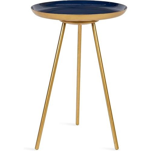 Kate and Laurel Laranya Modern Side Table, 15 x 15 x 23, Navy Blue and Gold, Chic Minimalist Bedroom Nightstand Table with Hand-Applied Enamel Tabletop
