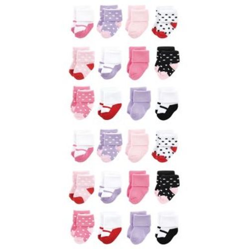 Luvable Friends Cotton Rich Baby Terry Socks 24-Pack, Coral Lilac Mary Janes, 0-6 Months
